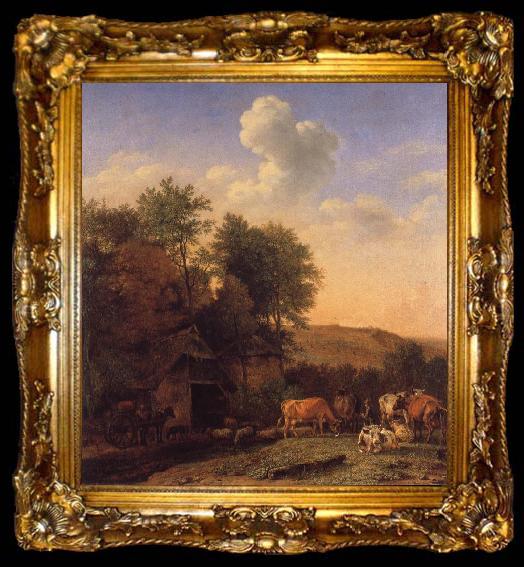 framed  POTTER, Paulus A Landscape with Cows,sheep and horses by a Barn, ta009-2